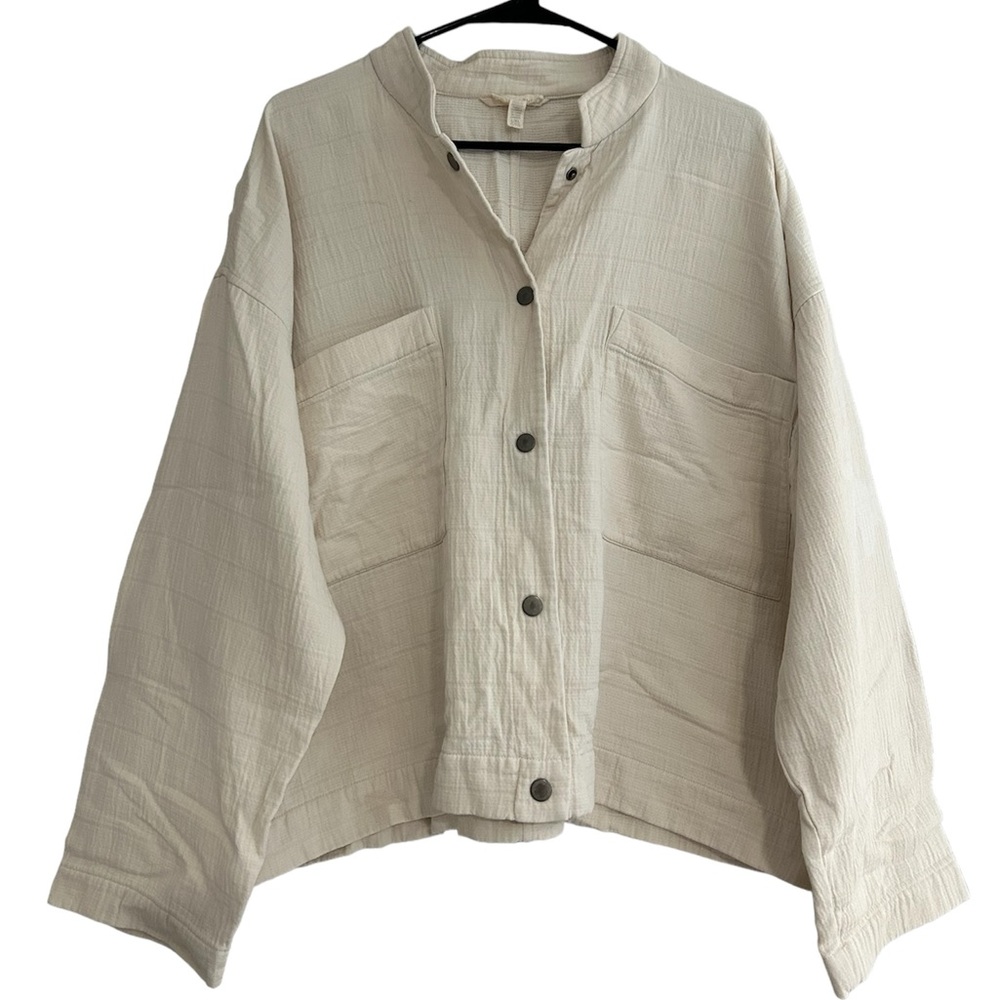 Eileen Fisher 100% Organic Cotton Lagenlook Snap Button Jacket Large / XLarge